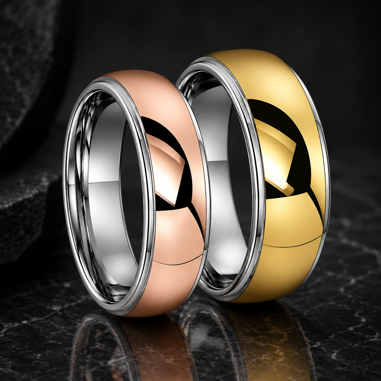 Two-Tone Gold & Pink Tungsten Ring with Mirror Finish