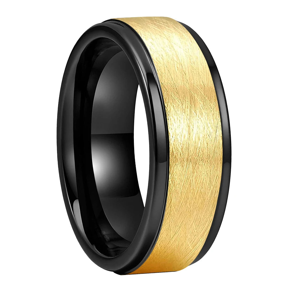 Two-Tone Stepped Tungsten Carbide Ring - Brushed Finish (8mm)