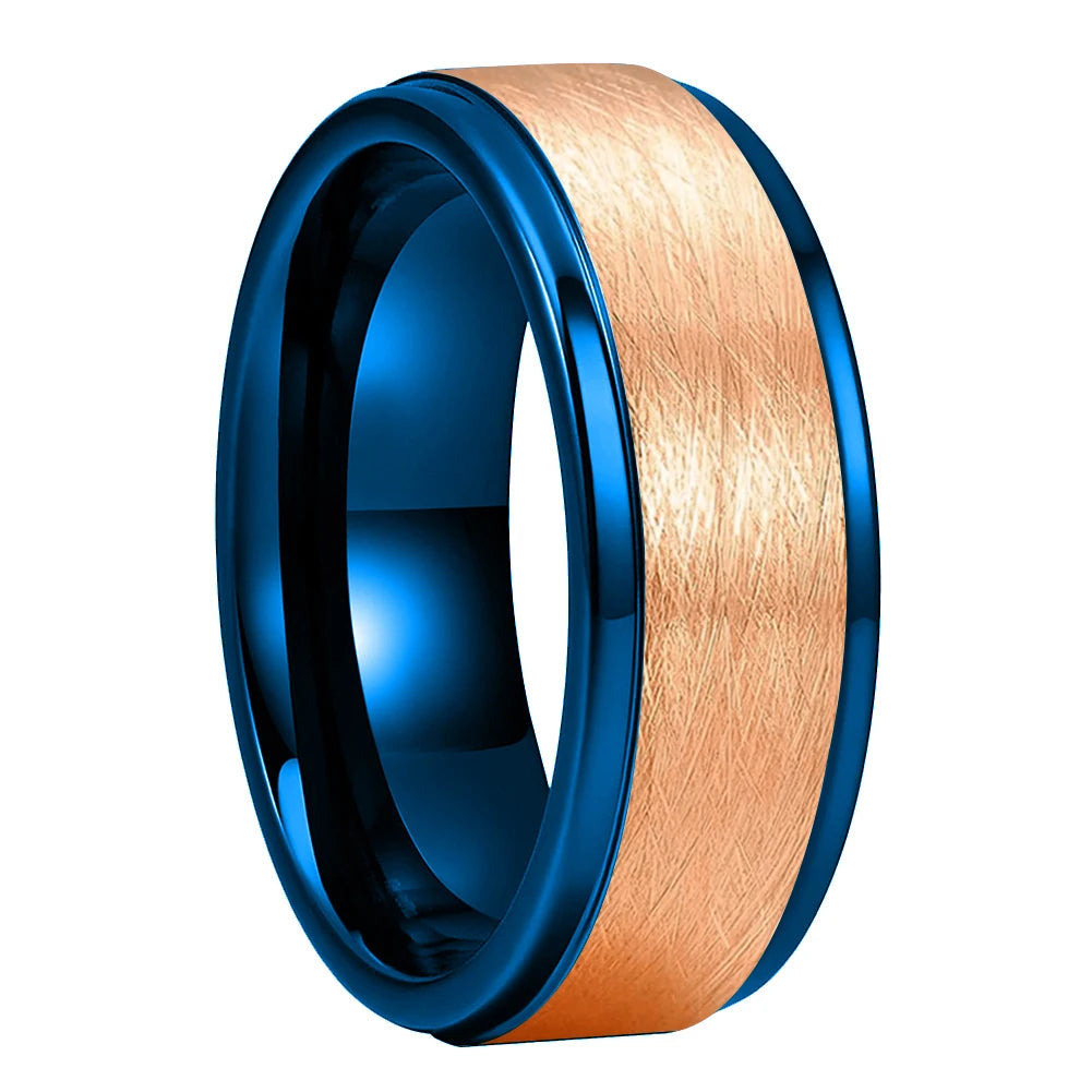 Two-Tone Stepped Tungsten Carbide Ring - Brushed Finish (8mm)