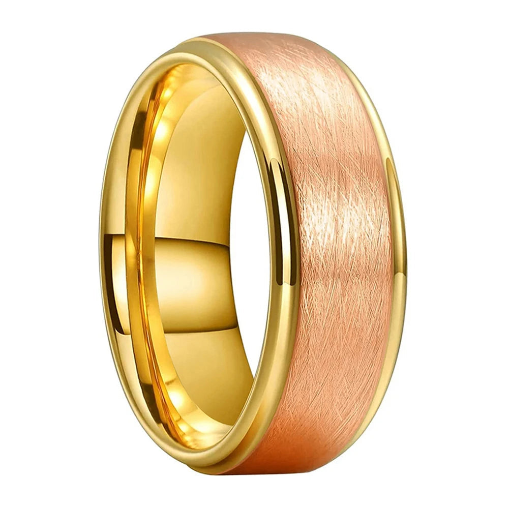 Two-Tone Stepped Tungsten Carbide Ring - Brushed Finish (8mm)