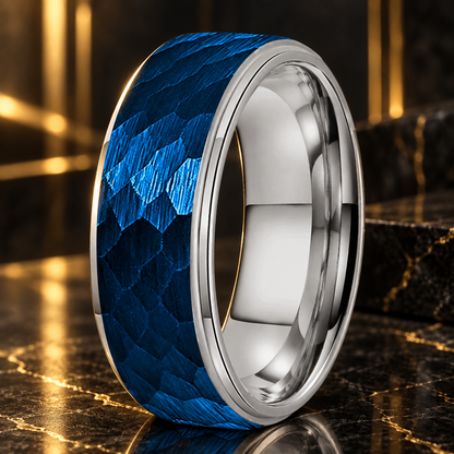 Two Tone Hammered Tungsten Ring