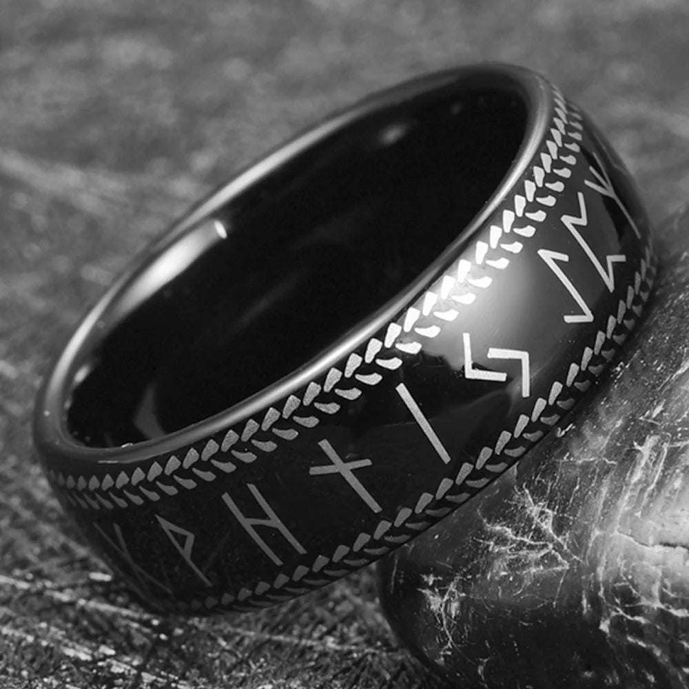 8mm Viking Runes Tungsten Carbide Ring