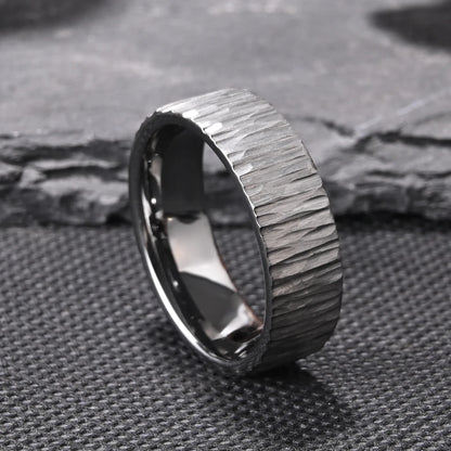 Vintage Silvery Bark Tungsten Wedding Ring for Men