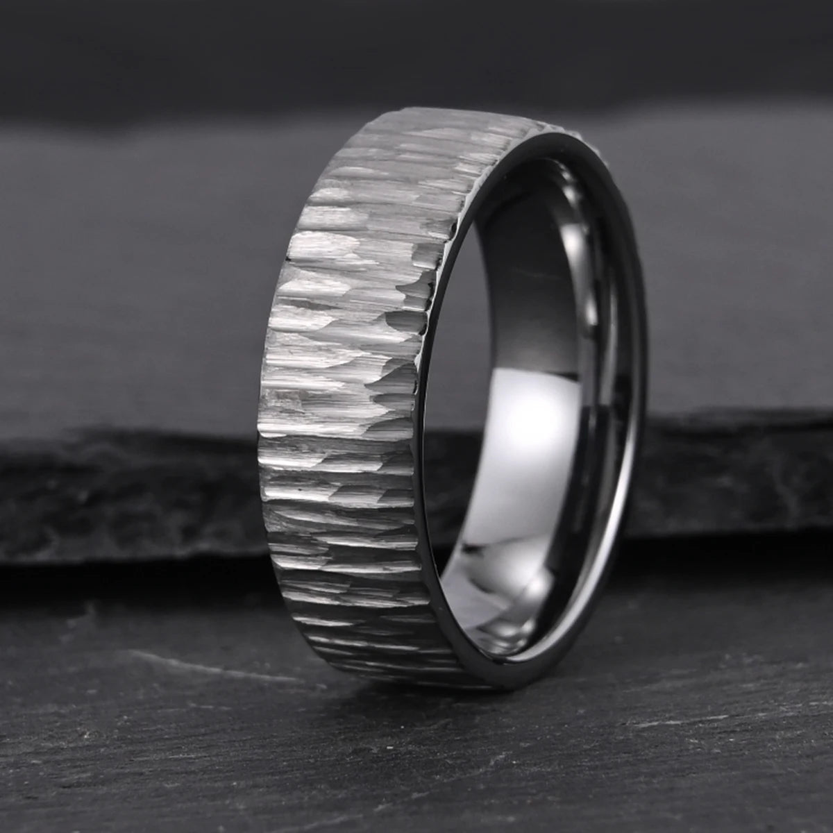 Vintage Silvery Bark Tungsten Wedding Ring for Men