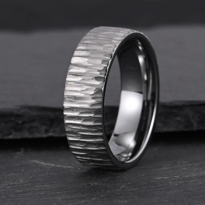 Vintage Silvery Bark Tungsten Wedding Ring for Men