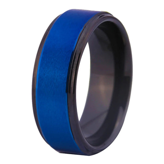 Wedding Band Black Tungsten Carbide Ring With Blue Surface