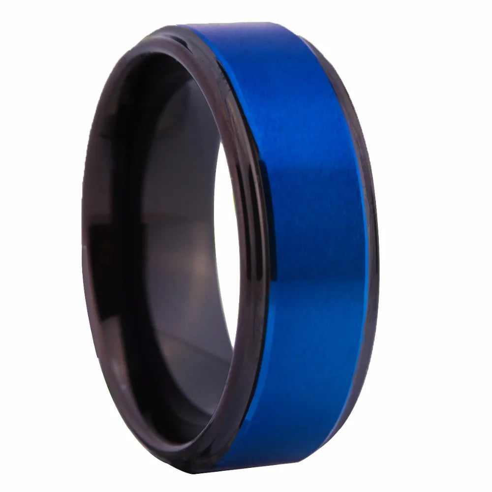 Wedding Band Black Tungsten Carbide Ring With Blue Surface