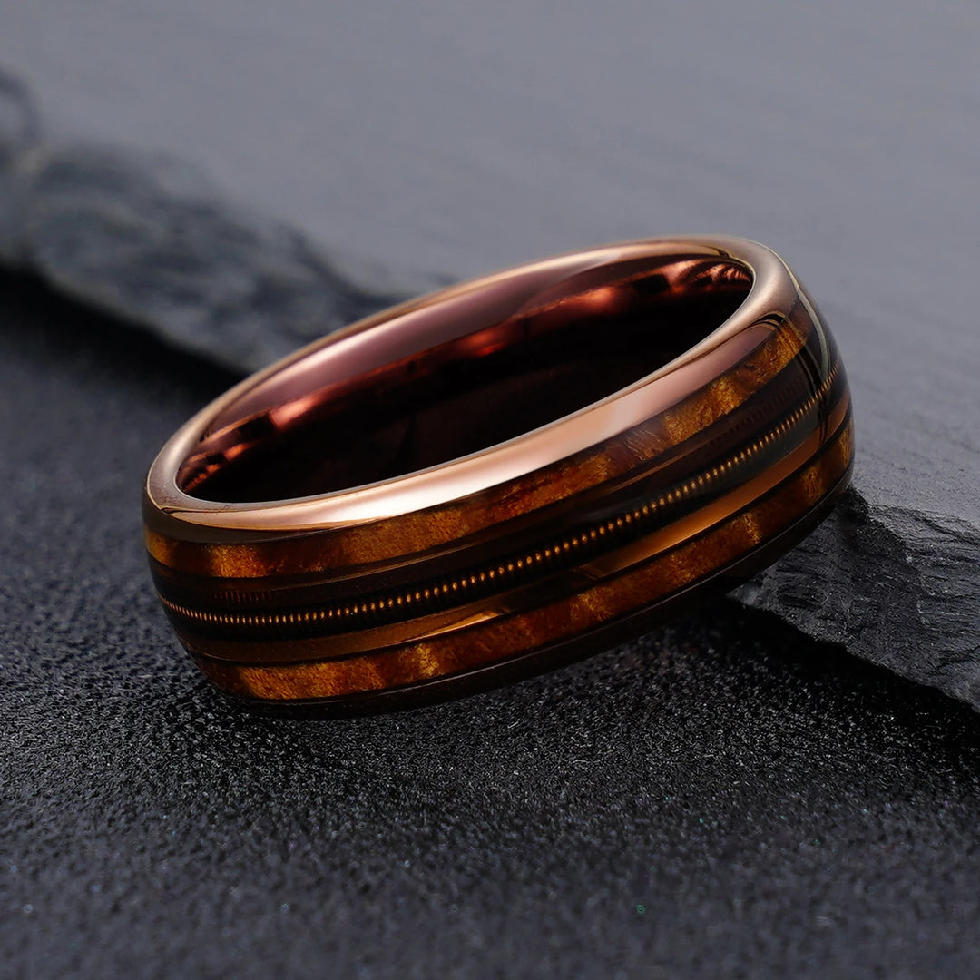 Whiskey Barrel Wood Inlay Ring