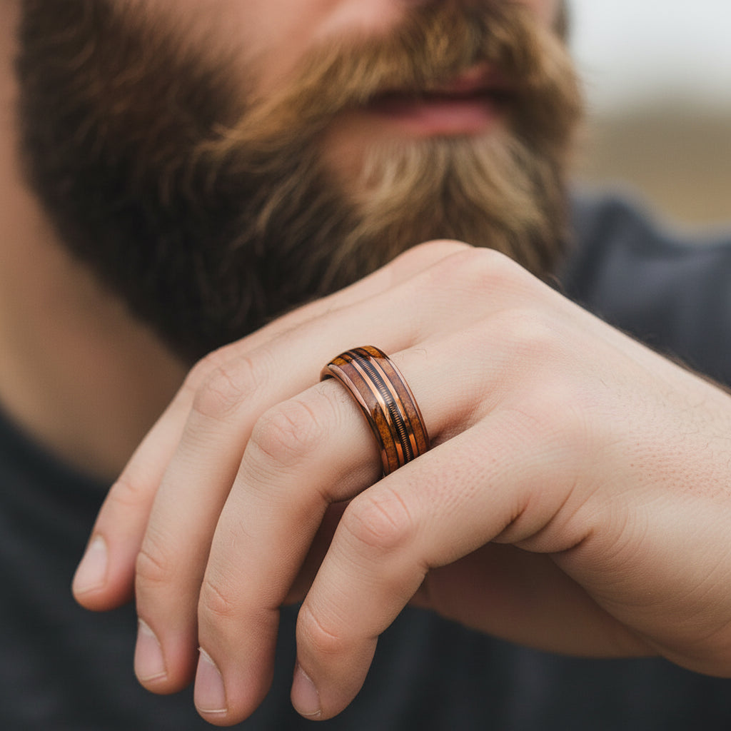 Whiskey Barrel Wood Inlay Ring