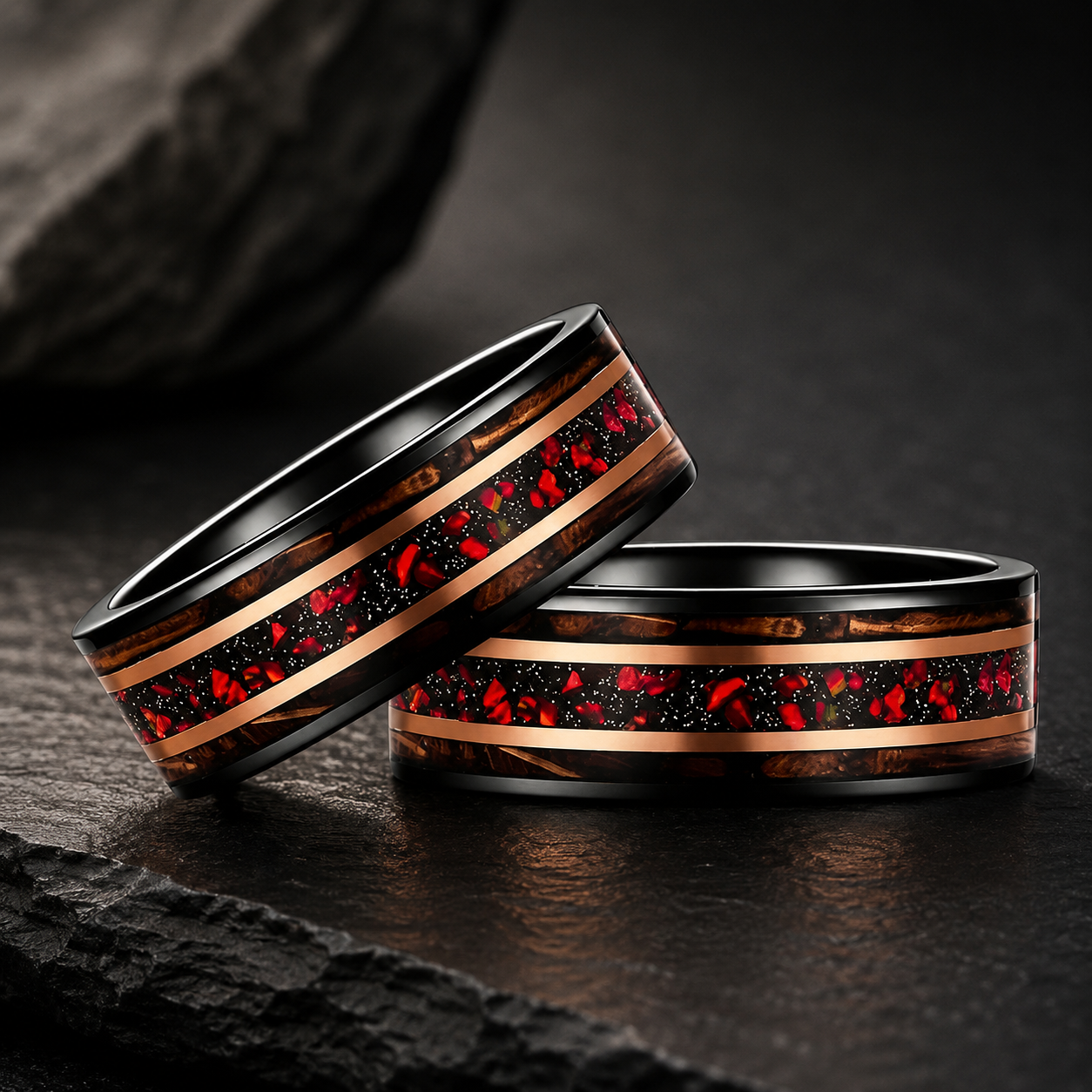 Whiskey Barrel Wood & Red Dinosaur Bone ring
