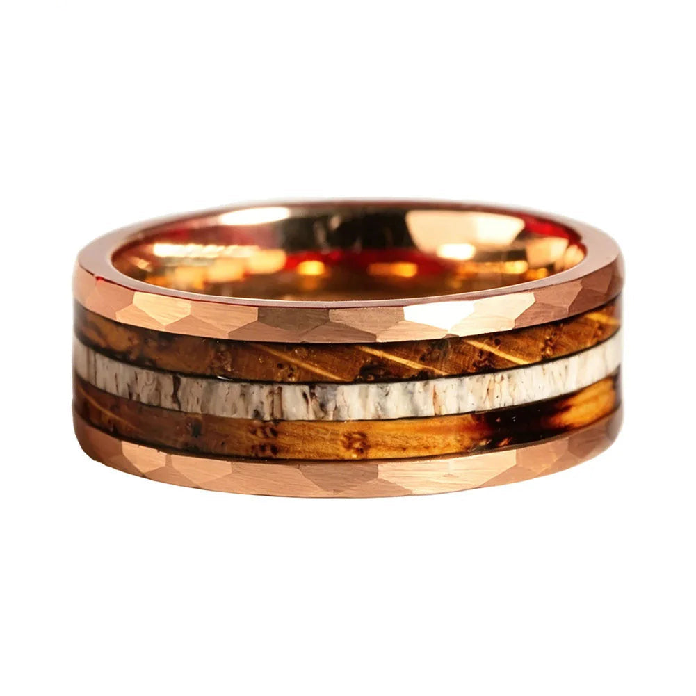 Whiskey Oak & Antler Tungsten Ring