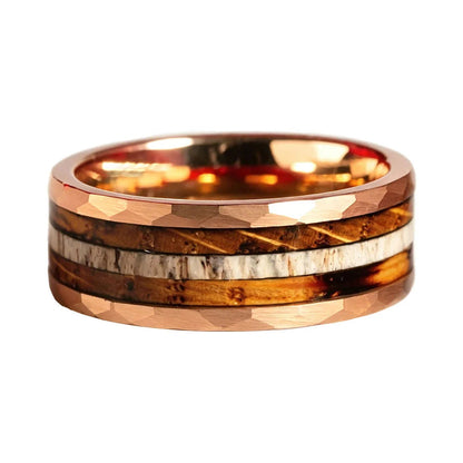 Whiskey Oak & Antler Tungsten Ring