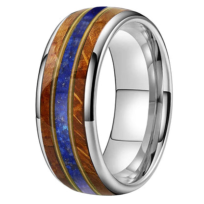 Whiskey Wood Guitar String Lapis Tungsten Ring