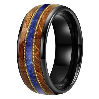 Whiskey Wood Guitar String Lapis Tungsten Ring