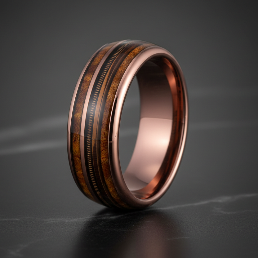 Whiskey Barrel Wood Inlay Ring