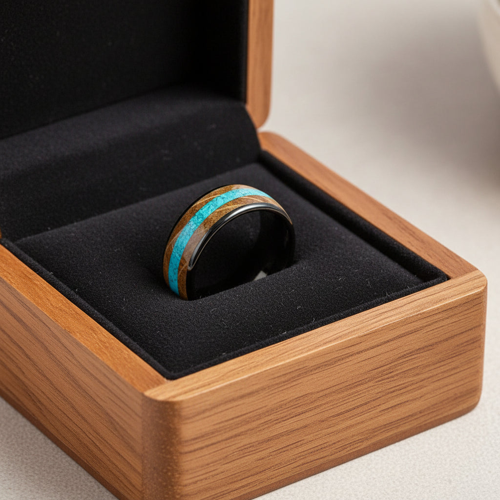 Whiskey_Barrel_Oak_Turquoise_Tungsten_Wedding_Band