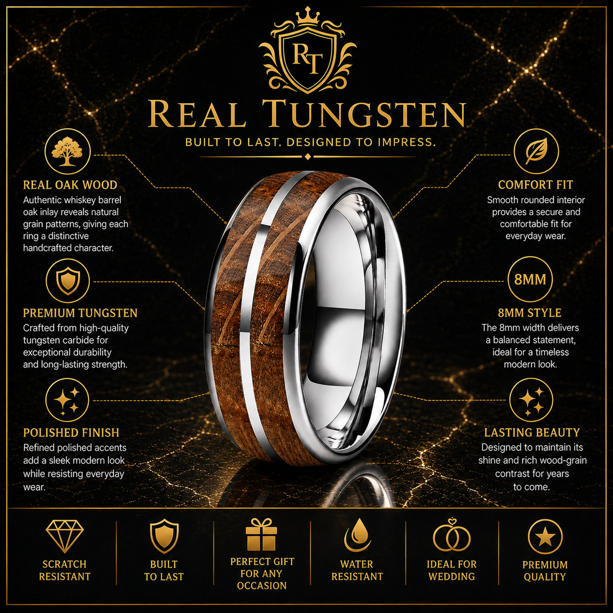 Whiskey Barrel Tungsten Wedding Band