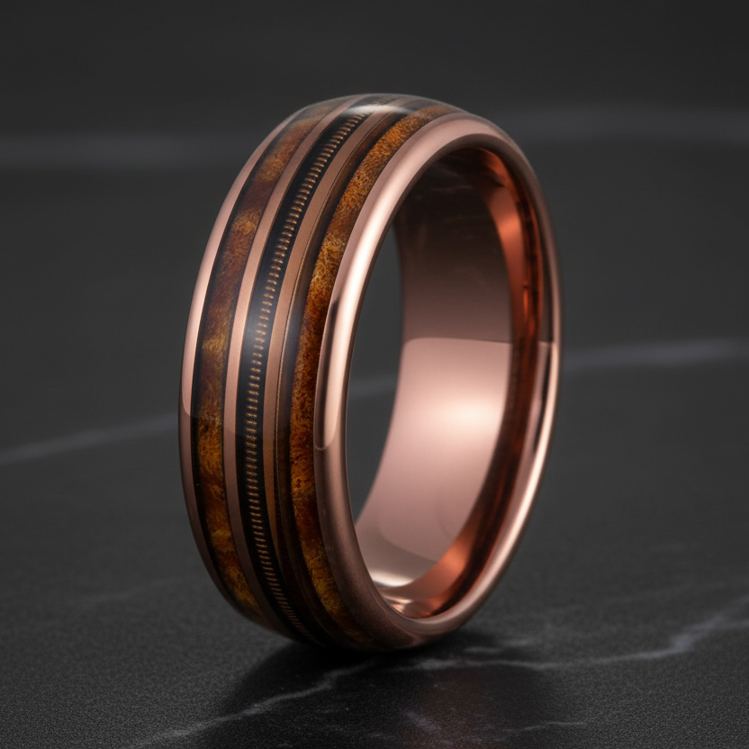 Whiskey Barrel Wood Inlay Ring