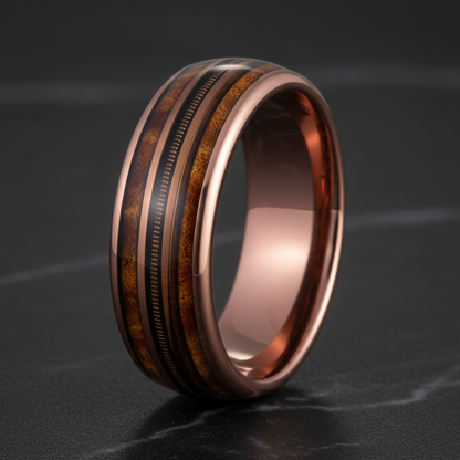 Whiskey Barrel Wood Inlay Ring