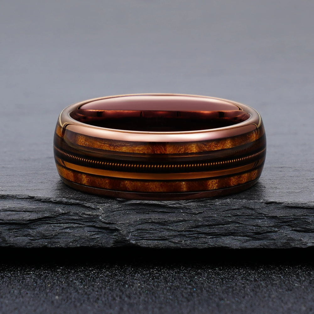 Whiskey Barrel Wood Inlay Ring
