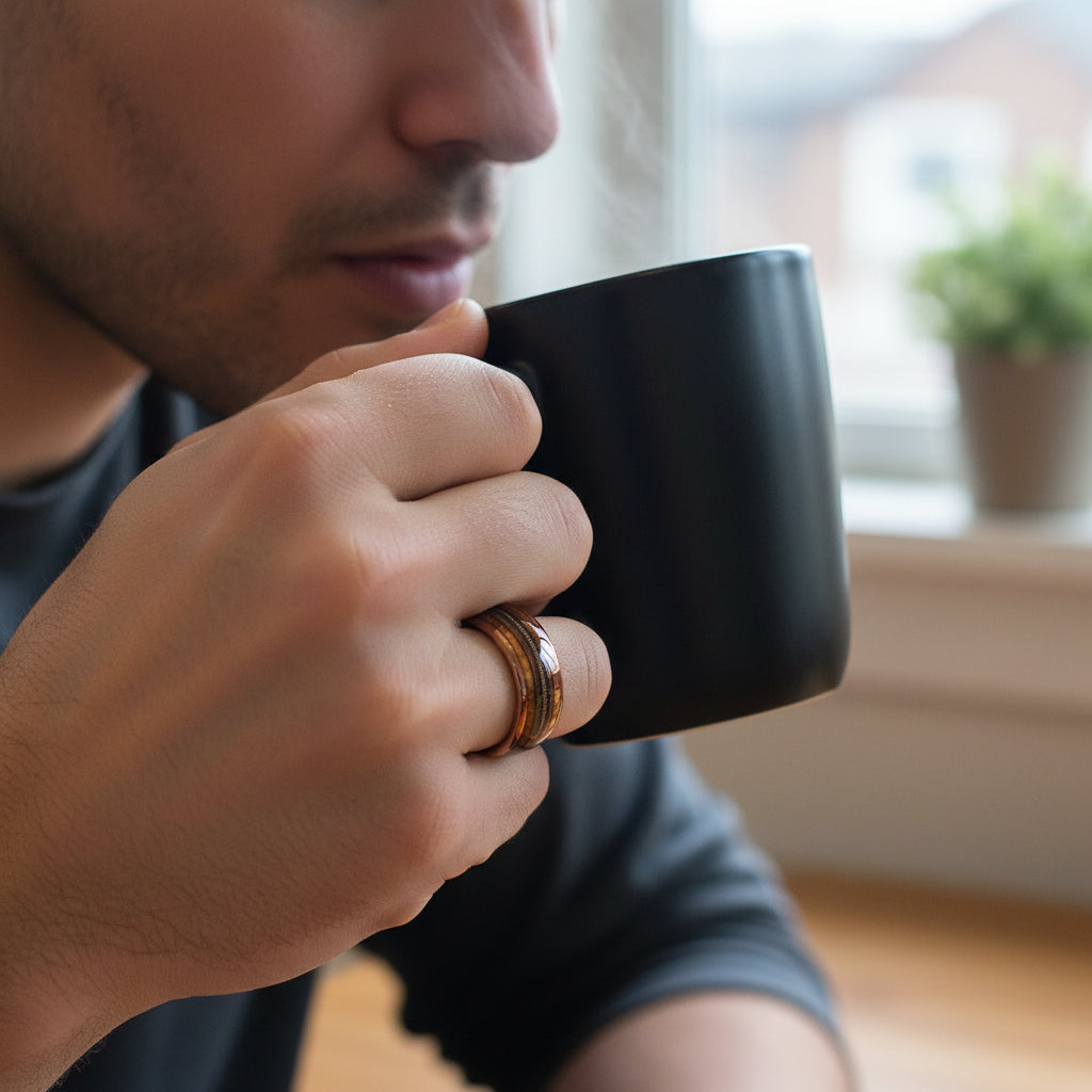 Whiskey Barrel Wood Inlay Ring