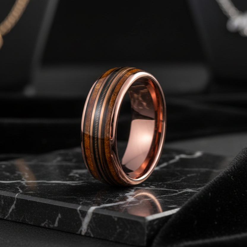 Whiskey Barrel Wood Inlay Ring
