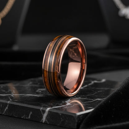 Whiskey Barrel Wood Inlay Ring