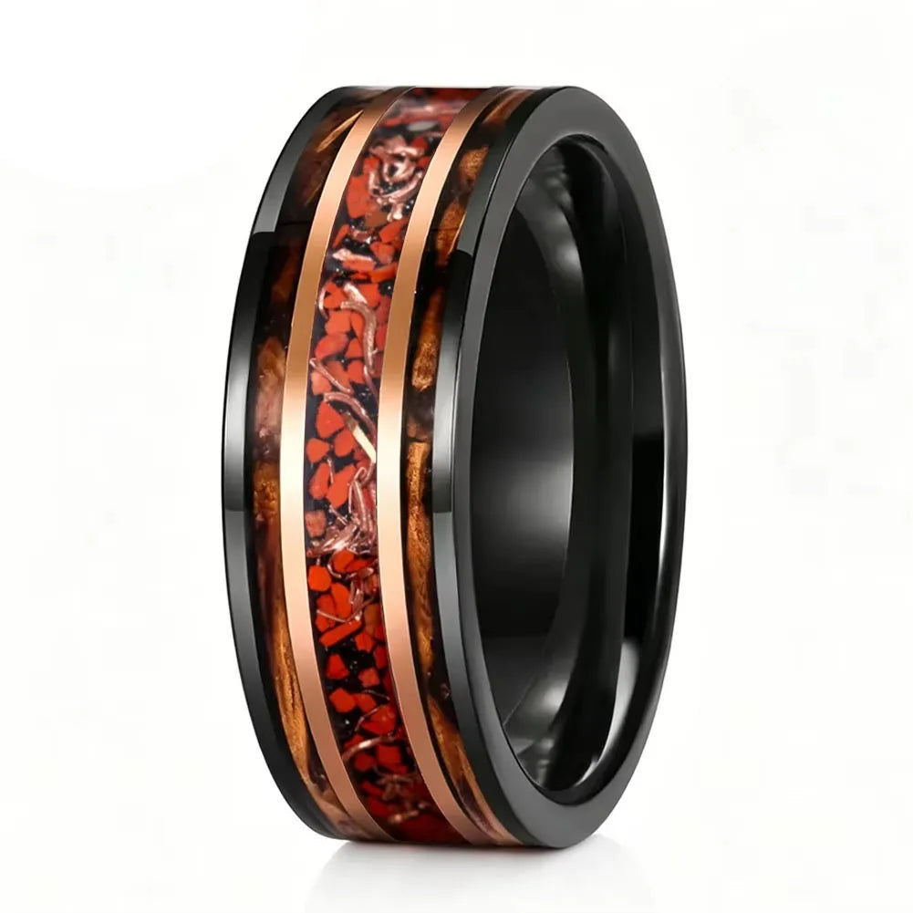 Whiskey Barrel Wood & Red Dinosaur Bone ring