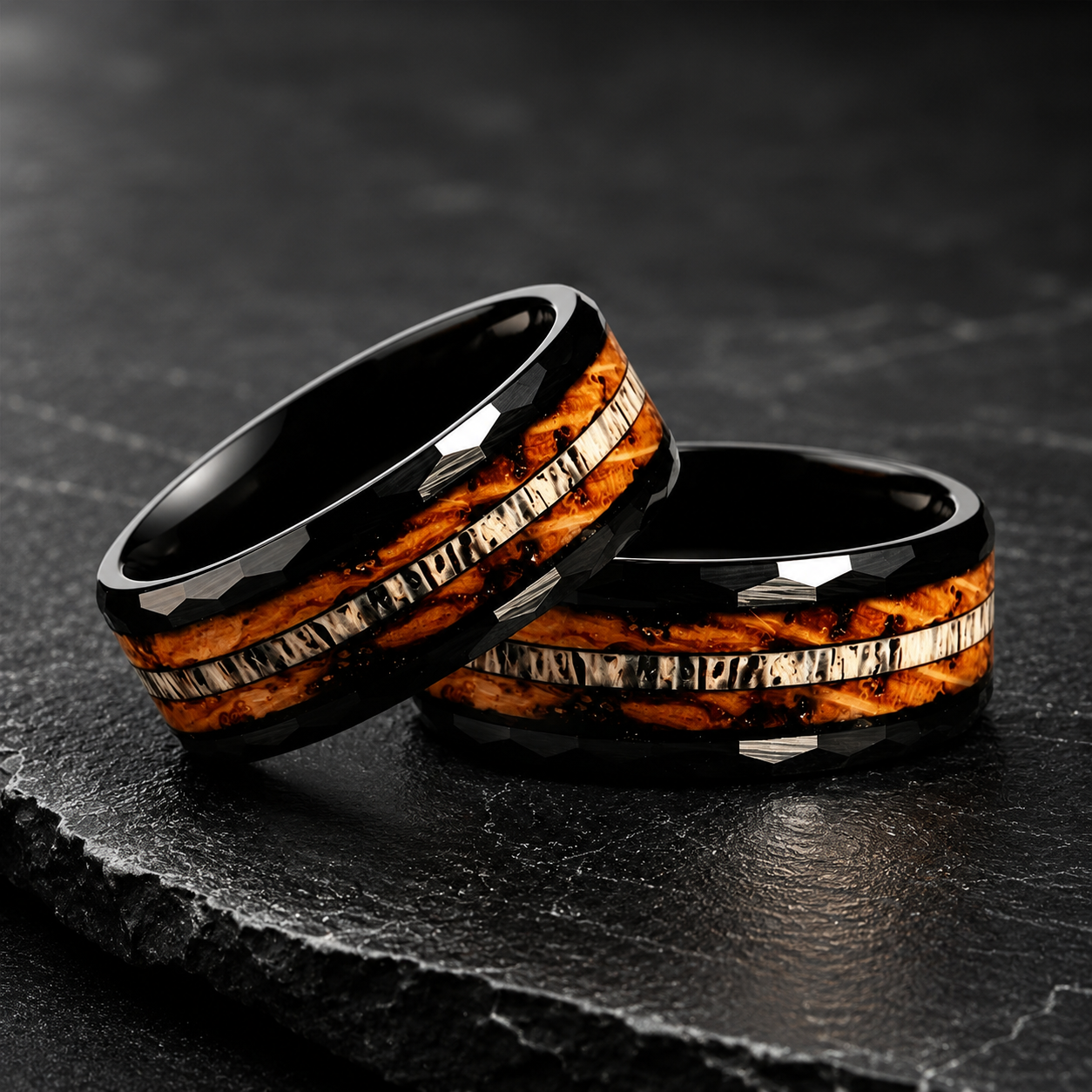 Whiskey Oak & Antler Tungsten Ring
