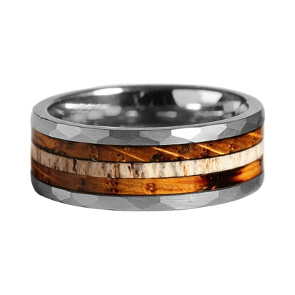Whiskey Oak & Antler Tungsten Ring