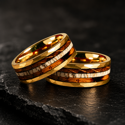 Whiskey Oak & Antler Tungsten Ring