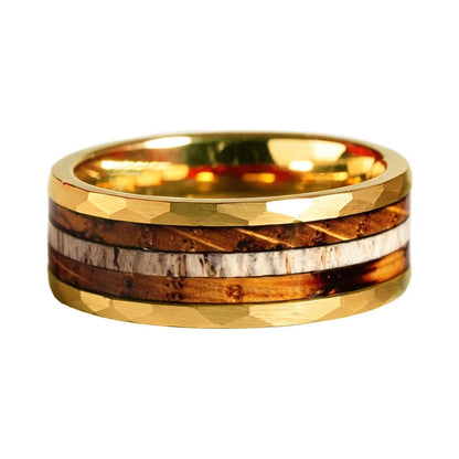 Whiskey Oak & Antler Tungsten Ring