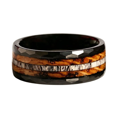 Whiskey Oak & Antler Tungsten Ring