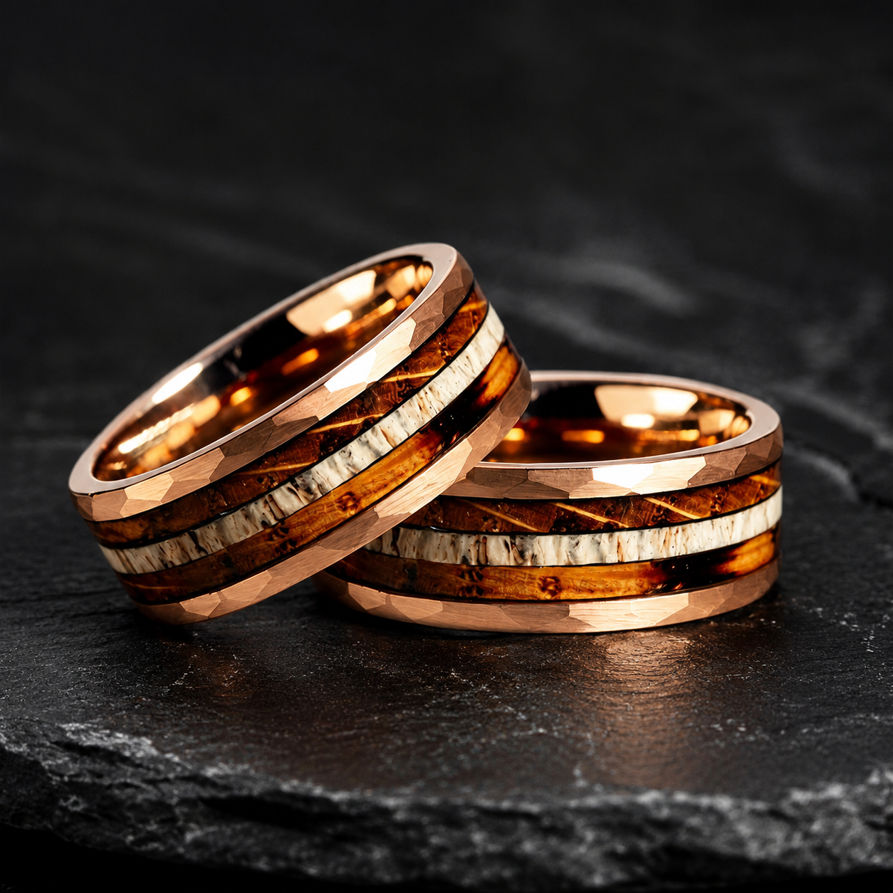 Whiskey Oak & Antler Tungsten Ring