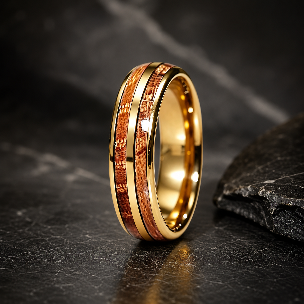 Whiskey Wood Tungsten Wedding Band