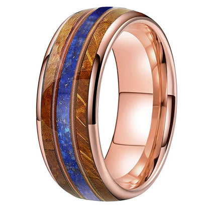 Whiskey Wood Guitar String Lapis Tungsten Ring