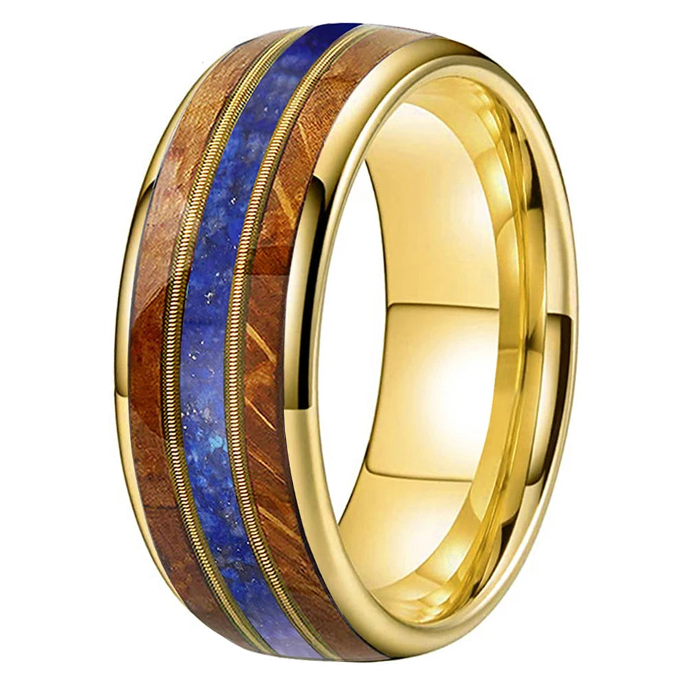 Whiskey Wood Guitar String Lapis Tungsten Ring