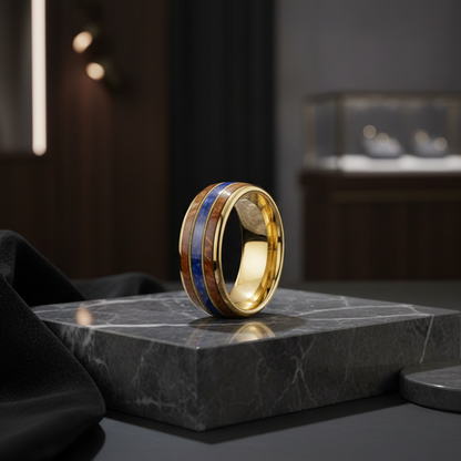 Whiskey Wood Guitar String Lapis Tungsten Ring