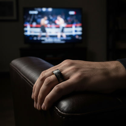 Whiskey Wood Liner And Mountain Etched Tungsten Carbide Ring