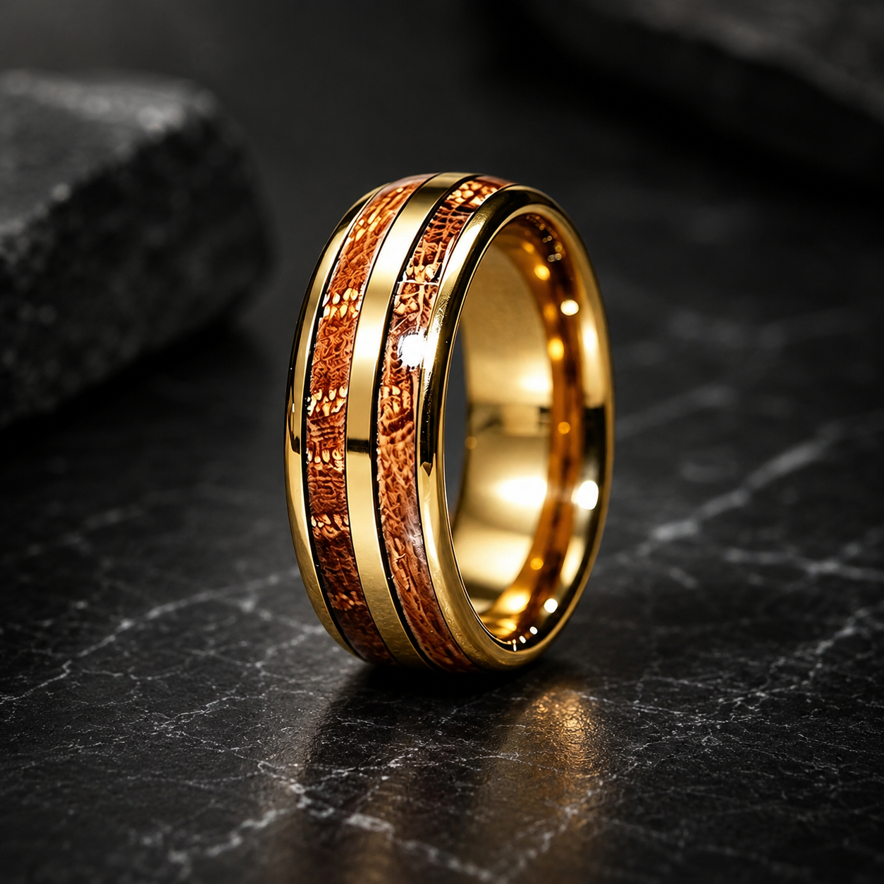 Whiskey Wood Tungsten Wedding Band