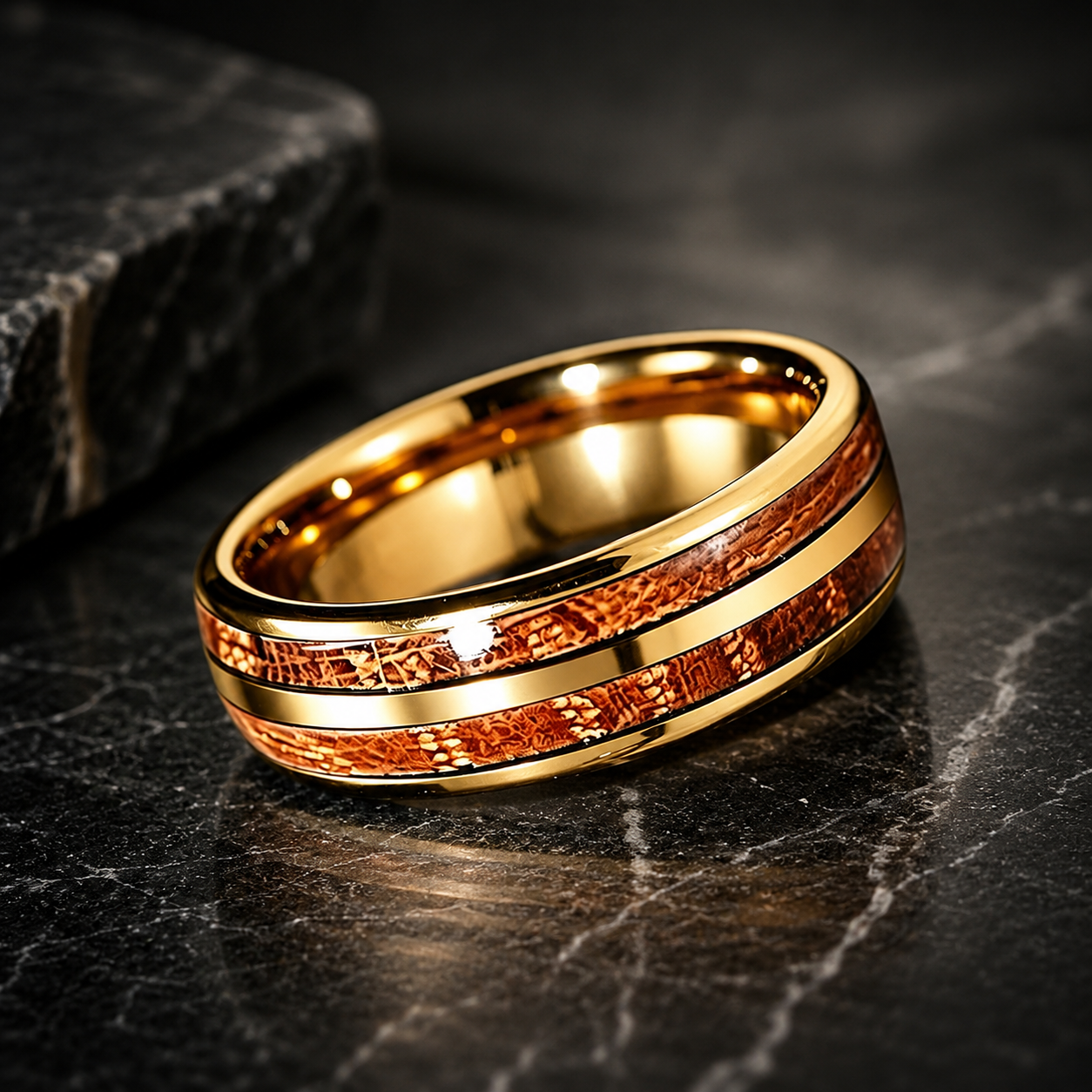 Whiskey Wood Tungsten Wedding Band