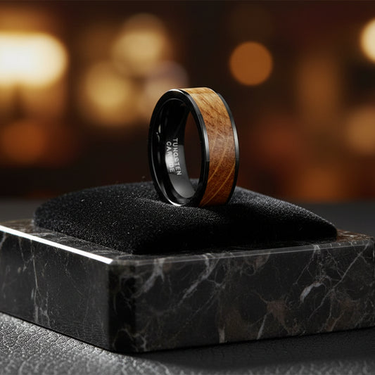 Whisky Barrel Oak Tungsten Wedding Band