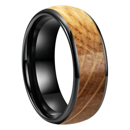 Whisky Oak Wood Inlay Ring – Tungsten Wedding Band