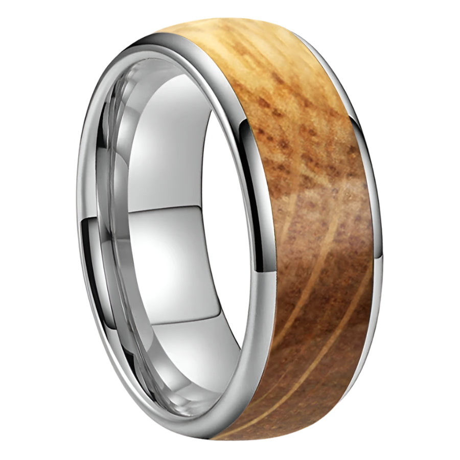 Whisky Oak Wood Inlay Ring – Tungsten Wedding Band