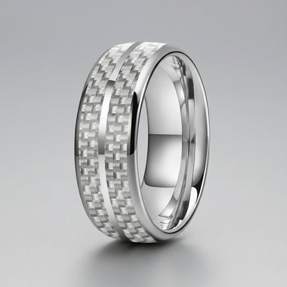 White Carbon Fiber Groove Tungsten Band
