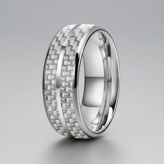 White Carbon Fiber Groove Tungsten Band