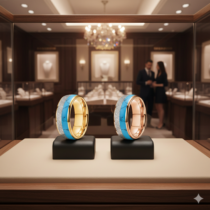 White Meteorite Turquoise Tungsten Ring