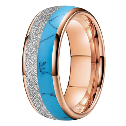 White Meteorite Turquoise Tungsten Ring