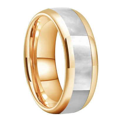 White Seashell Inlay Tungsten Wedding Ring