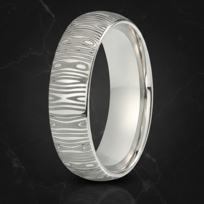 White Tungsten Damascus Ring